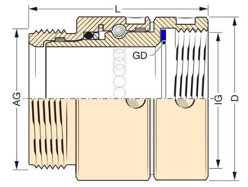 Stainless steel DG50IGAG-SS inline swivel 2 inch BSP(M) x 2 inch BSP(F) with parallel threads and Viton seals