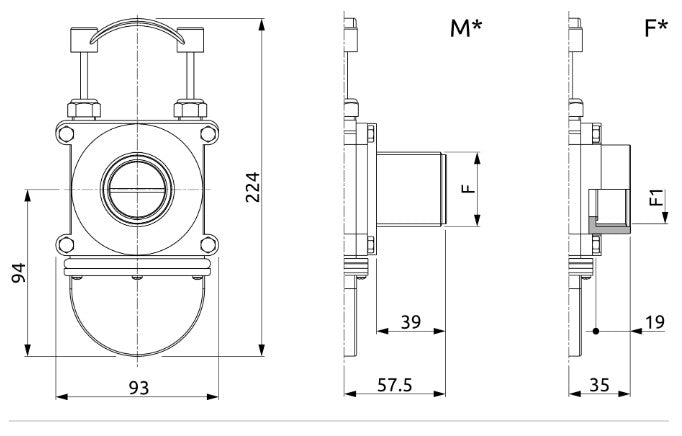 Ketta 450 series knife gate valve with BSP(F) threads 224 x 93 mm (L x W) - all sizes