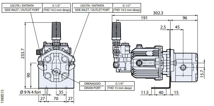 Annovi Reverberi RMV2.5G30 hydraulic driven water blaster pump 205 bar (3000 psi) 9.5 lpm