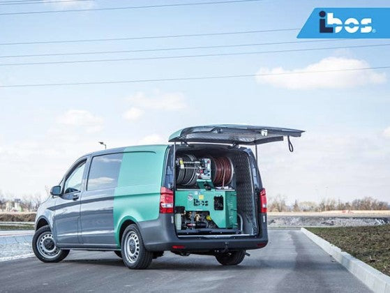 iBos HydroJet 70-150 Van Mount drain jetting machine with 80 m x 13 mm (1/2 inch) jetting hose for pipes DN50-300 70 lpm 150 bar (2175 psi)