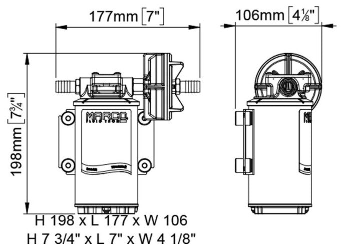 Marco UP9-XC heavy duty gear pump stainless steel AISI 316 for high pressure spraying etc 180 watt 12 lpm 5 bar (72 psi)