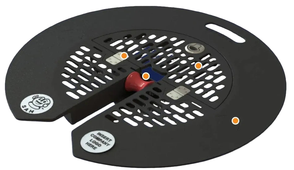 SAM C1-R75 circular non-folding safety grate suits 550 to 650 mm manhole (with 75 mm nylon roller)