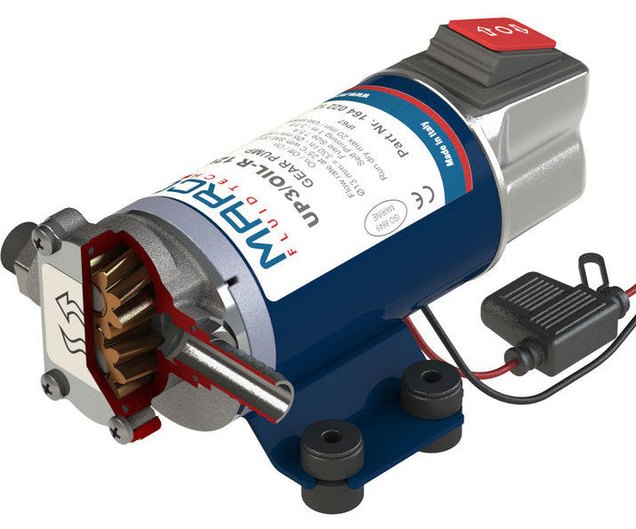Marco UP3/OIL-R 12/24v gear pump for oil (includes reverser switch) 3/8 inch BSP(F) 13 mm hose tail 5.5 lpm 2 bar (29 psi)