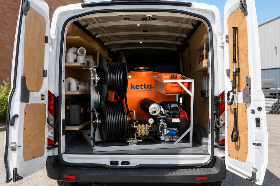Ketta DrainTracer Van Mount VM series compact drain cleaner kit 1050 x 1105 x 1040 mm (L x W x H)