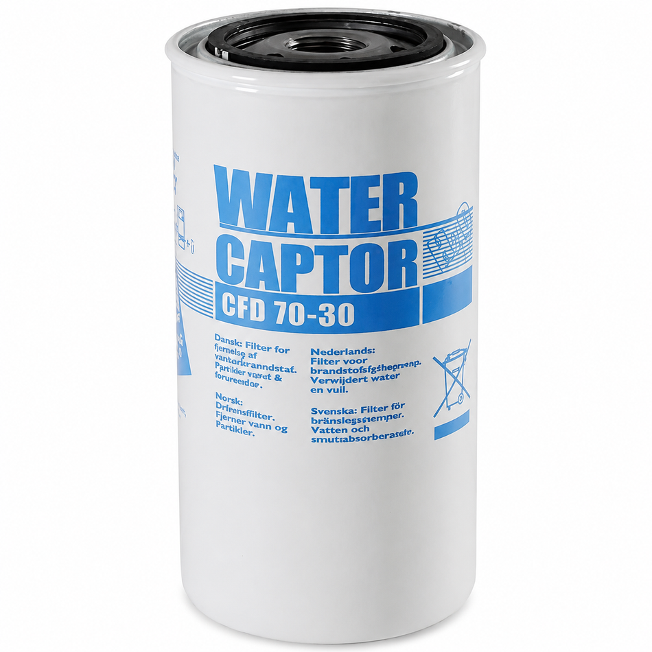 Piusi CFD70-30 Water Captor 70 lpm replacement spin-on fuel filter cartridge element (1 x filter) 30 micron