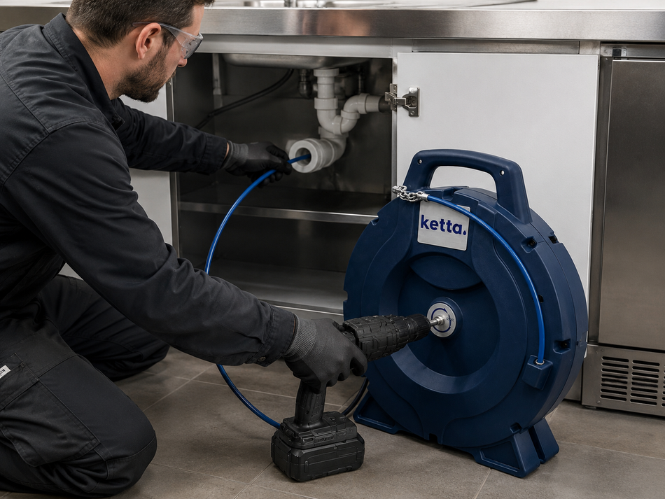 Ketta K-506 portable high-speed drain cleaner (drill not included) with 16 m cable for pipes 32 to 50 mm diameter up to 15.3 m long