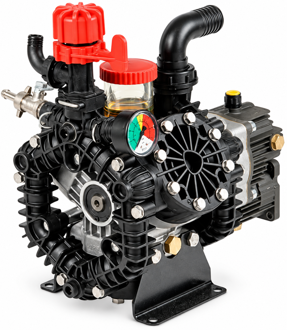 Annovi Reverberi AR45bp poly softwash diaphragm pump with GS25S control and 3/4 inch gearbox 43.3 lpm 20 bar (290 psi)