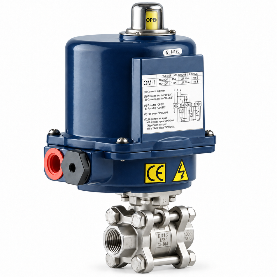 Ketta BLSE series stainless steel electric ball valve BSP(F) threads 63 bar (914 psi) choose 12v, 24v DC or 240v AC - all sizes