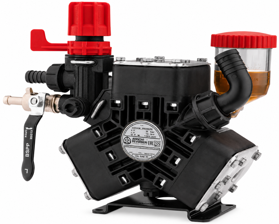 Annovi Reverberi AR25bp triple diaphragm poly soft-wash pump and hose reel Honda GX120 25 lpm 20 bar (290 psi)