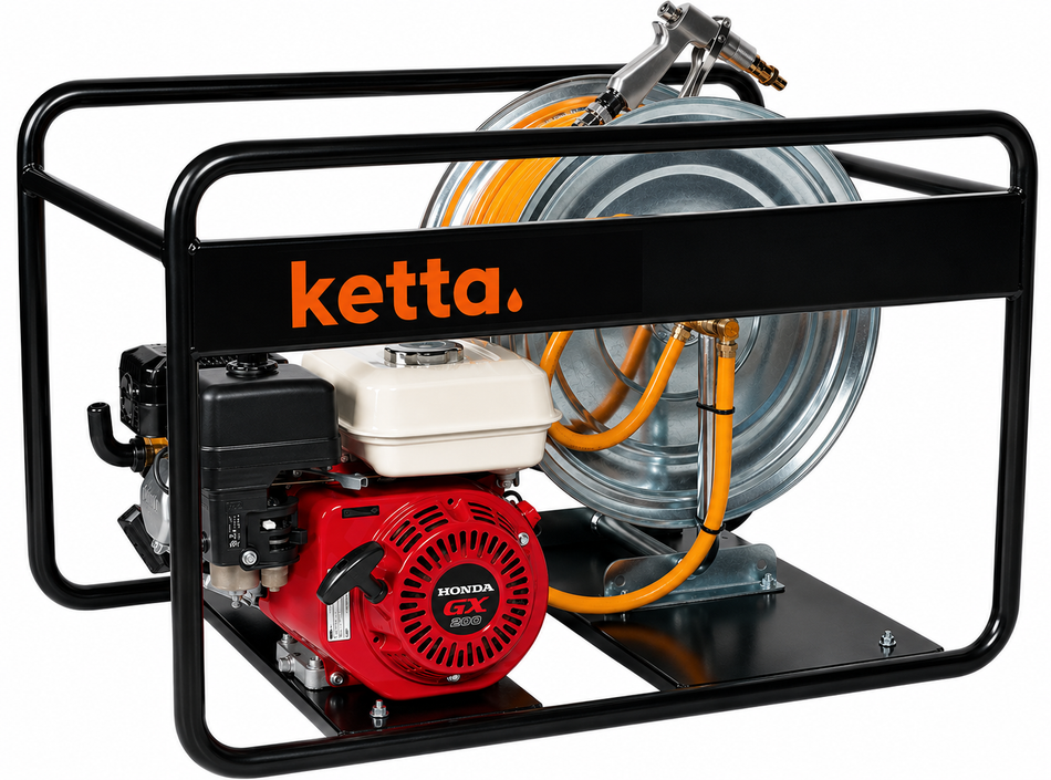 Annovi Reverberi AR25bp triple diaphragm poly soft-wash pump and hose reel Honda GX120 25 lpm 20 bar (290 psi)
