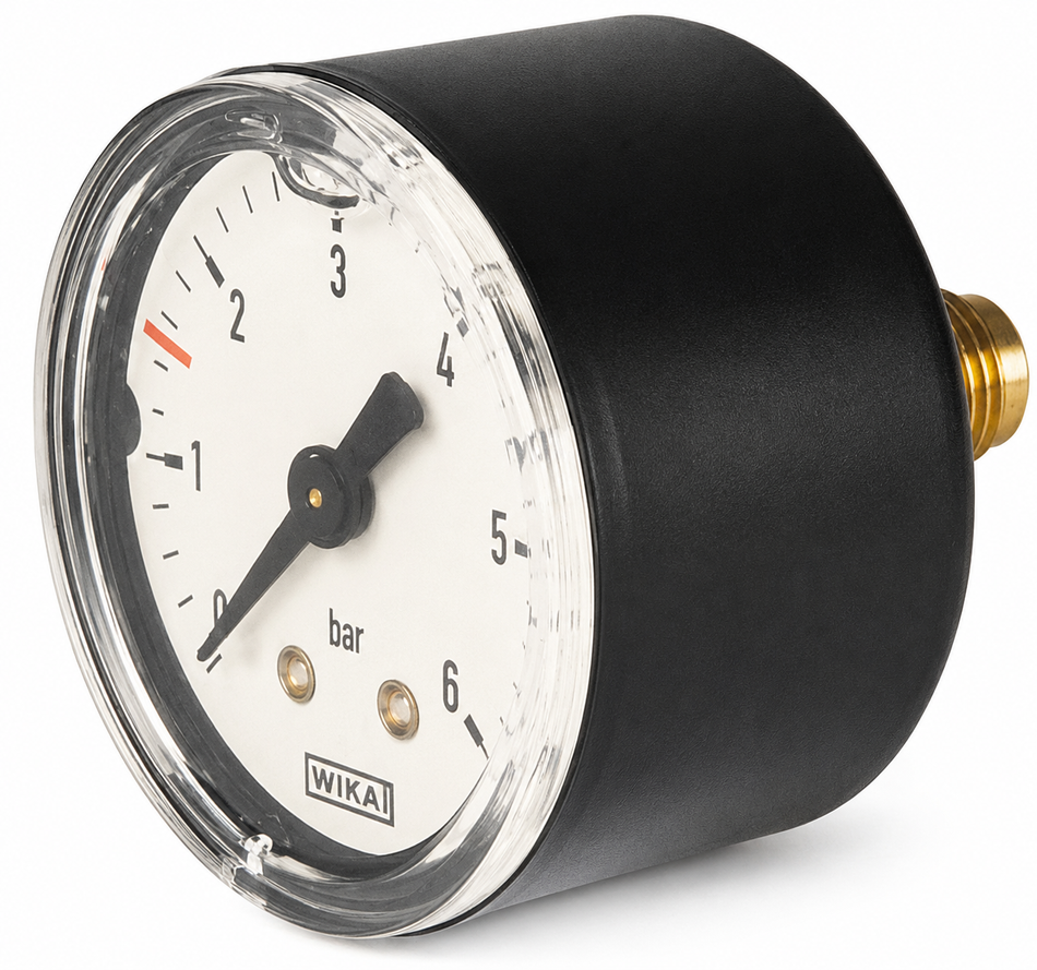 Wika pressure gauge 1/8 inch BSP(M) 40 mm face ABS case 6.0 bar 600 kPa (0-87 psi)