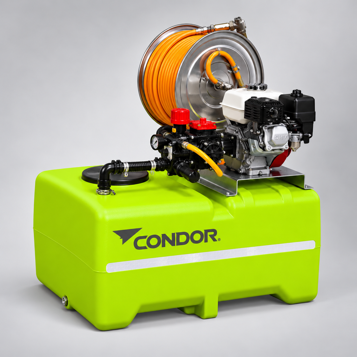 Condor green spot sprayer with hose reel and petrol engine