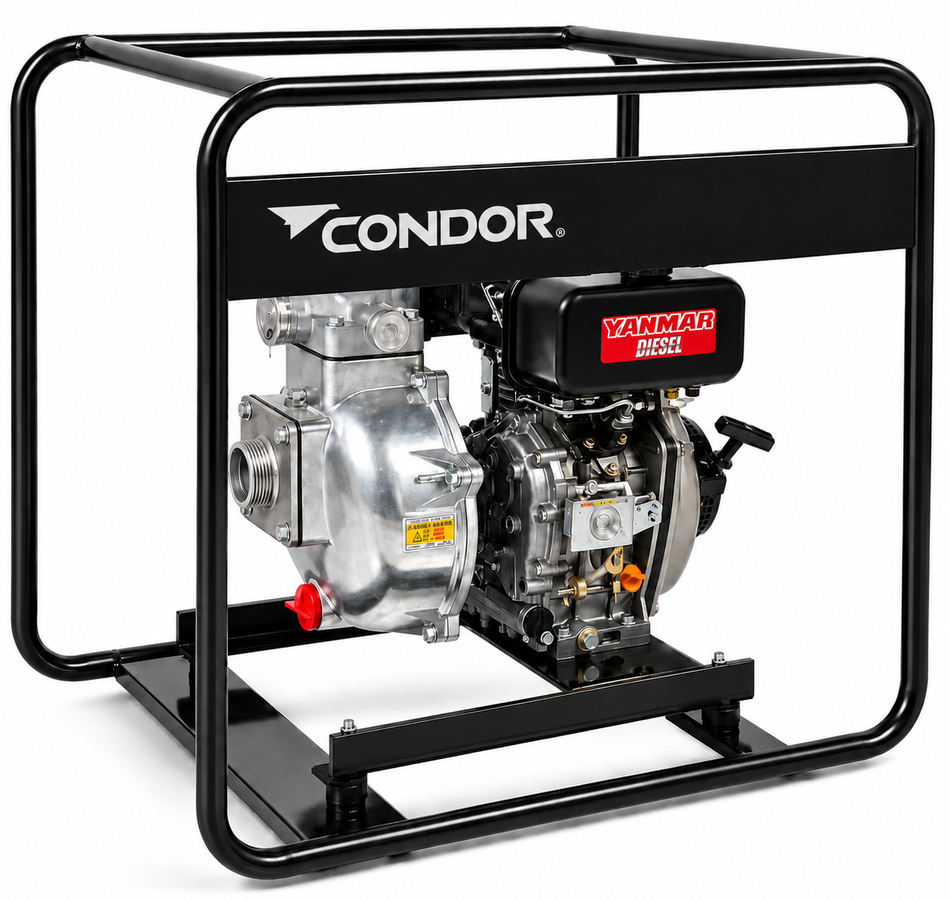 Condor Yanmar diesel pump with medium-sized Condor logo on black frame