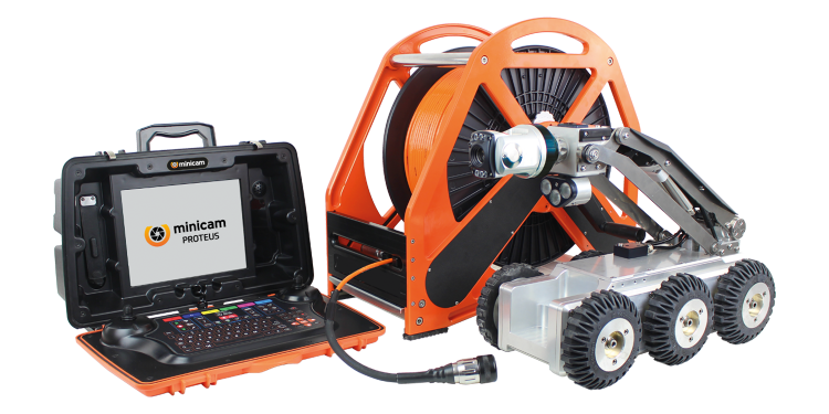 Minicam Proteus Mainline Camera Inspection System - Full survey-grade system · Pipe range 150–600 mm, cradle-ready to 1,050 mm