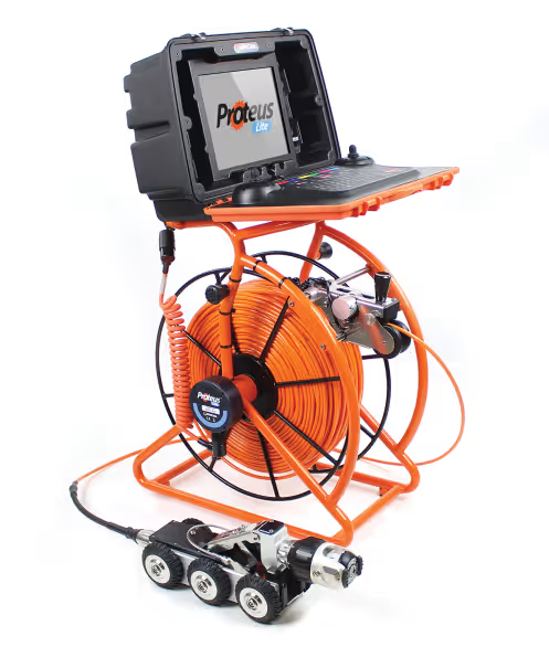 Minicam Proteus Lite Crawler Inspection System - 6-wheel drive with electronic elevator · Pipe range 140–600 mm